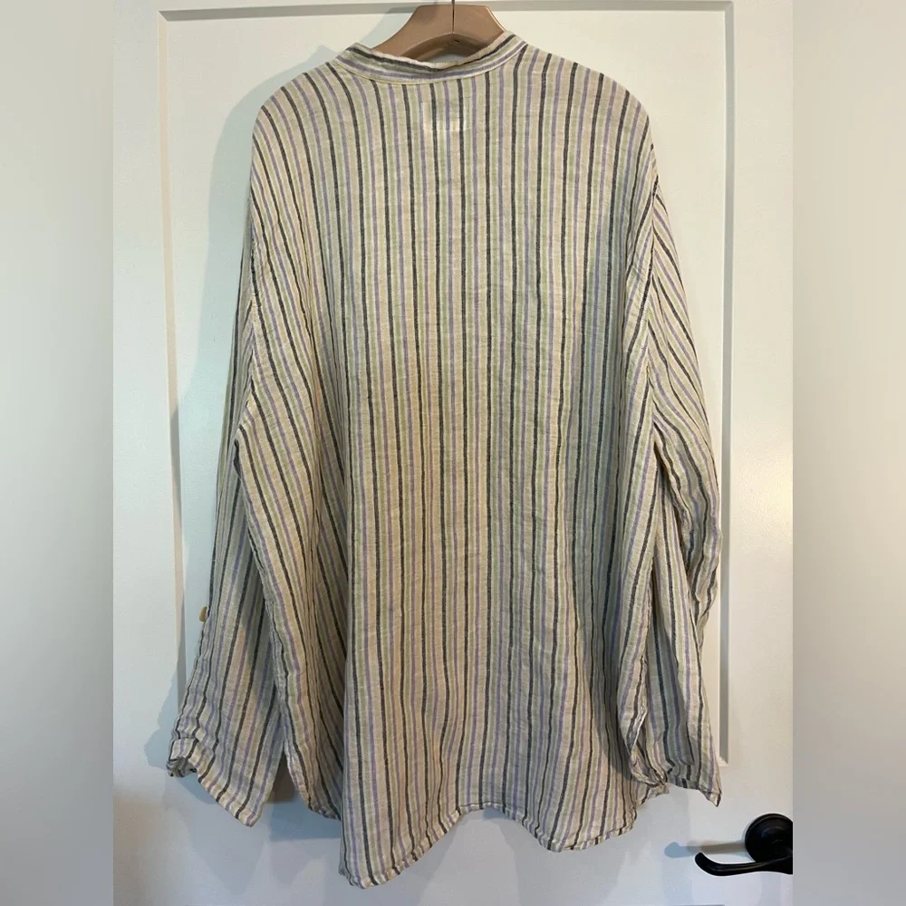 FLAX by JEANNE ENGELHART 100% Linen Striped VINTAGE Tunin Top Dress Sz L - Picture 7 of 9